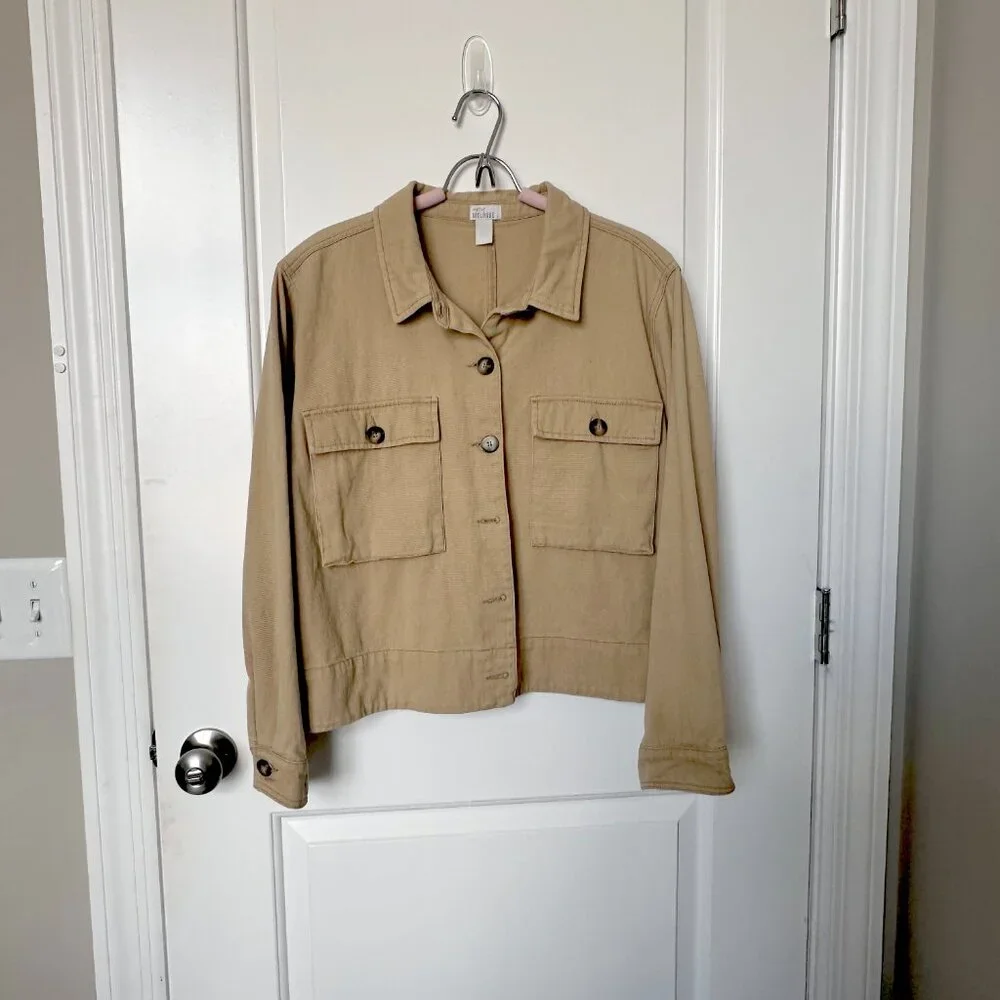 West of Melrose Shacket Tan Women Size Large Long Sleeved - Picture 2 of 7
